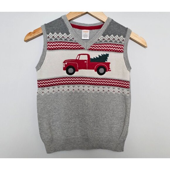 Gymboree Boys Fairisle Truck Sweater Vest Size 5T Christmas Gray Red 100% Cotton - Picture 6 of 6